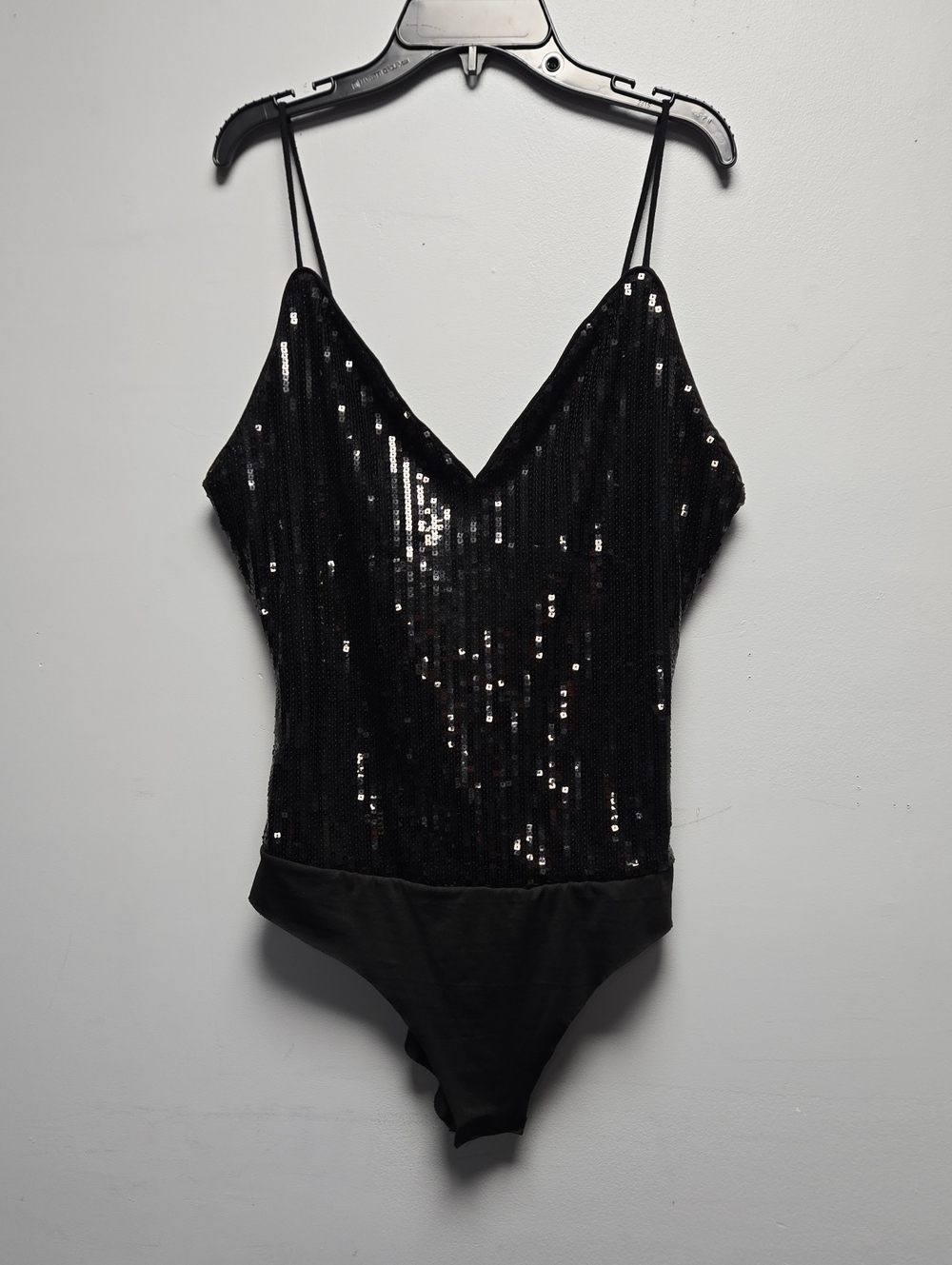 Black Sequins V-neck Bodysuit Size L - Picture 2 of 9